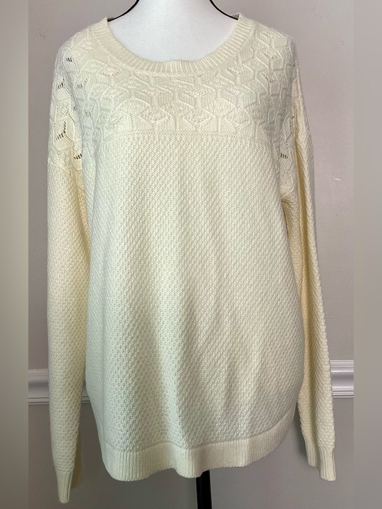 I.B. Diffusion Sweaters - I. B. Diffusion Pullover Sweater Ivory Honeycomb Crochet & Scallop Hem Size L